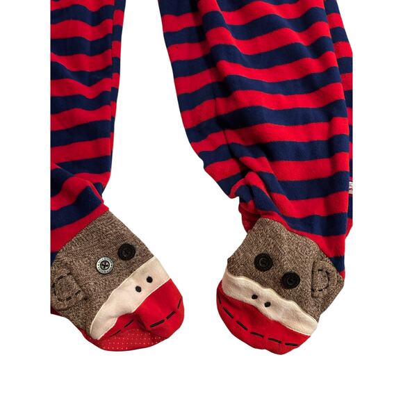 Nick & Nora Sock Monkey Footed Onesie – Red/Blue Stripes – XX-Large - Picture 4 of 7
